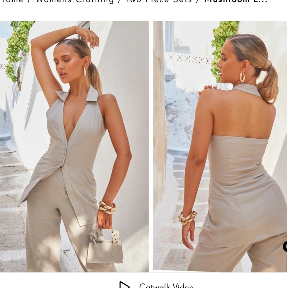 Mushroom Linen Look Halterneck Longline Vest